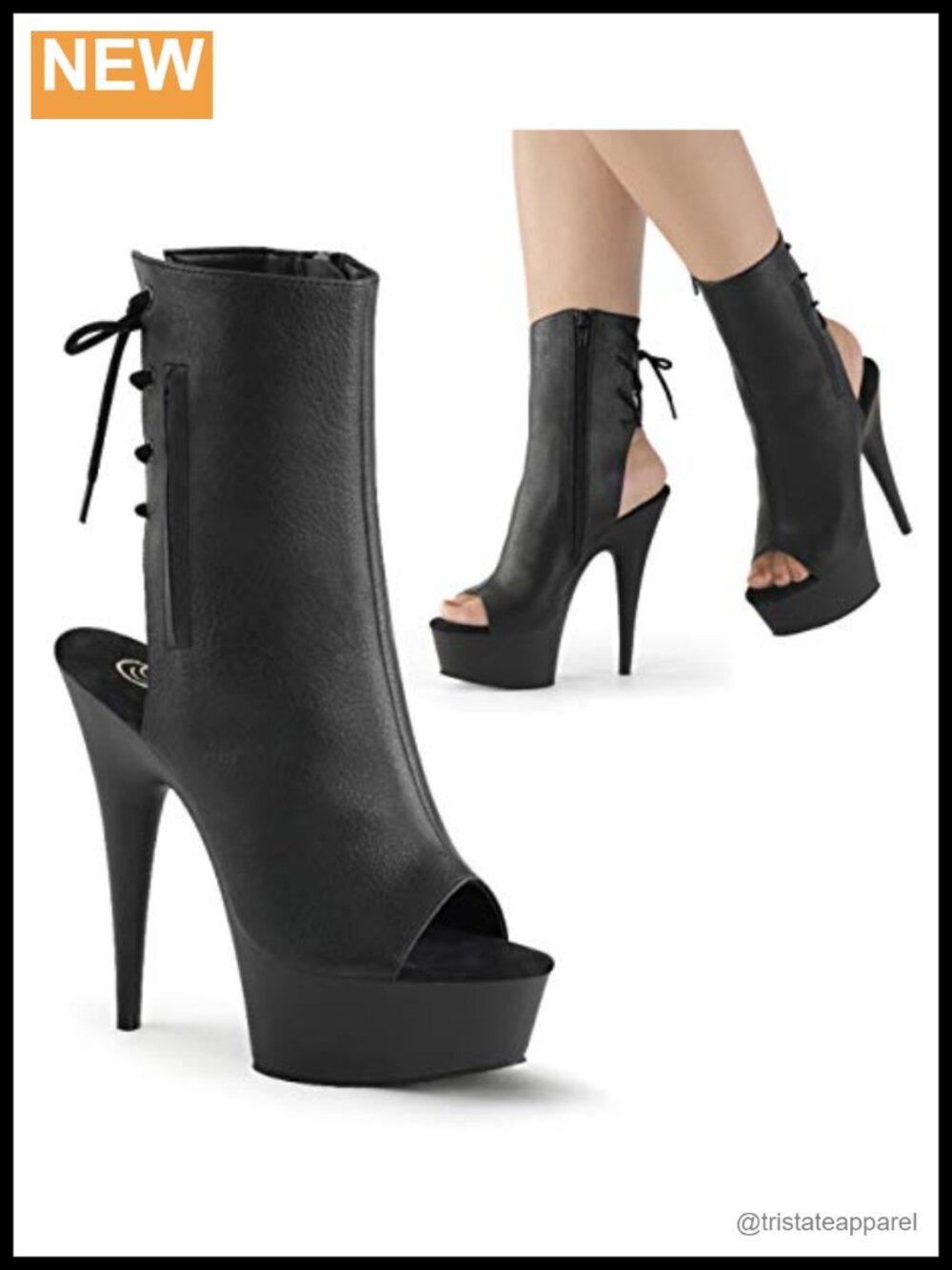 Faux Leather Open Toe Platform Stiletto Bootie Lace-Up